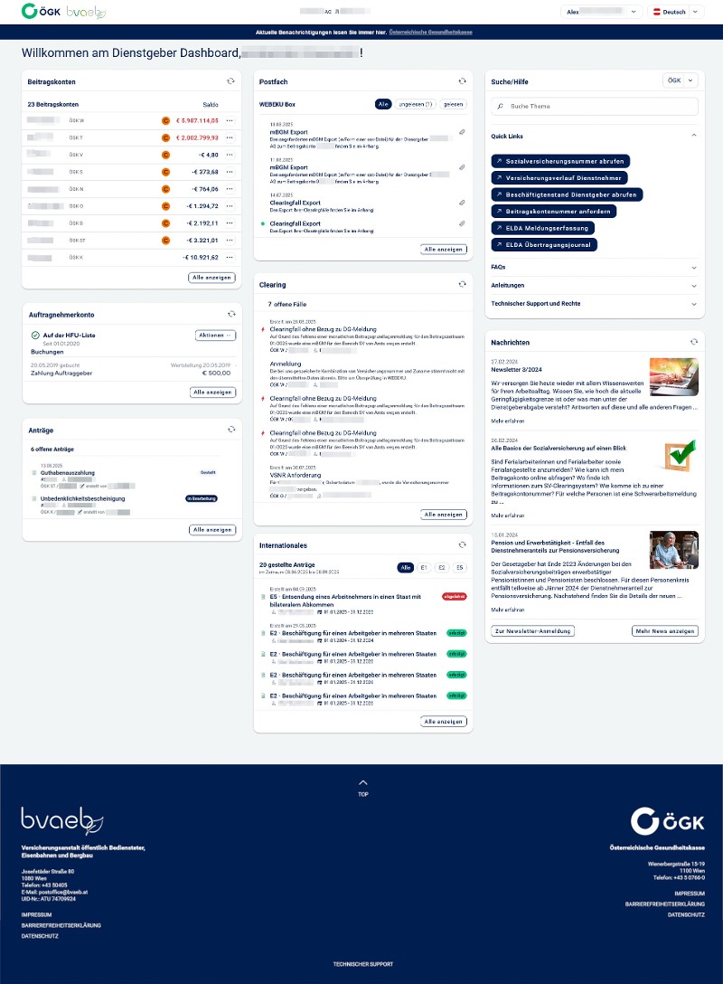 Screenshot der Startseite des DG-Dashboards als Detailansicht