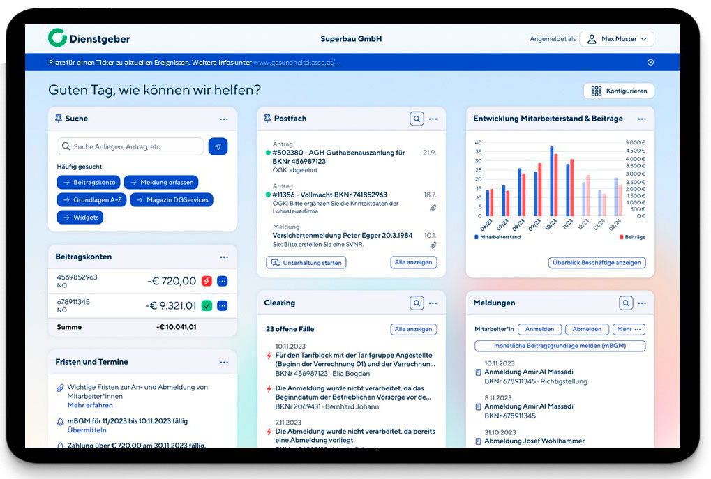 Schema-Darstellung des Dienstgeber-Dashboards