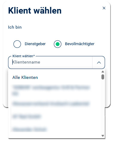 Screenshot der Auswahl eines Bevollm&auml;chtigtenreports im DG-Dashboard